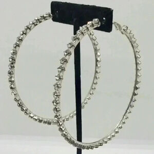 Giant hoop earrings rhinestone prong set vintage pierced massive size